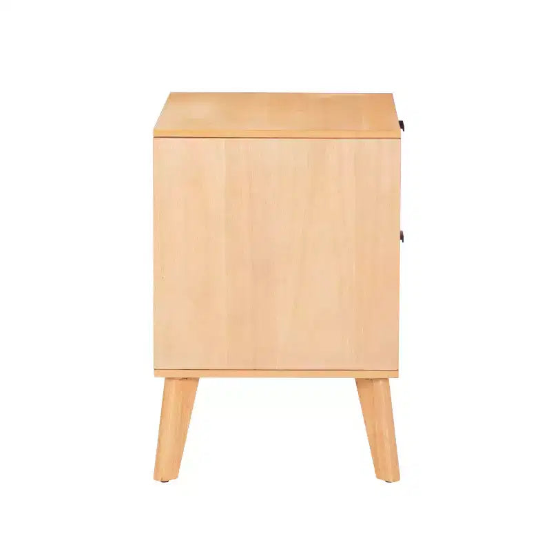 Table de chevet à 2 tiroirs – Fini bois naturel, MDF et bois d'hévéa, 25,25 po L × 26,5 po H