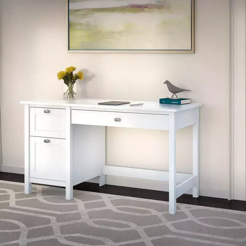 Bureau d'ordinateur avec tiroirs – Blanc pur, Moderne du milieu du siècle, MDF, 54" L