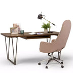 Bureau en bois massif de 168 cm avec plateau coulissant pour clavier et piètement en métal – Marron vieilli naturel, style industriel