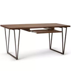 Bureau en bois massif de 168 cm avec plateau coulissant pour clavier et piètement en métal – Marron vieilli naturel, style industriel