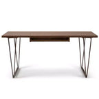 Bureau en bois massif de 168 cm avec plateau coulissant pour clavier et piètement en métal – Marron vieilli naturel, style industriel