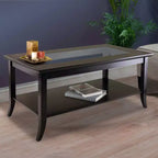 Table basse à plateau en verre avec étagère inférieure – Structure en bois expresso, 101,6 cm de large, style contemporain