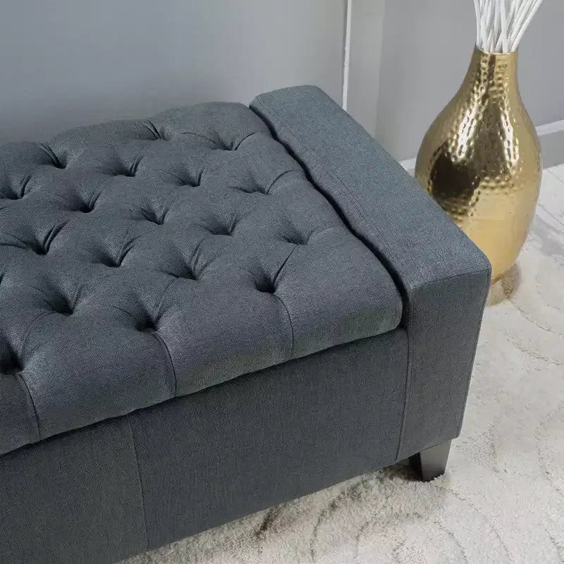 Banc de rangement capitonné – Pieds en bouleau marron foncé, 50 po l, capacité de 113 kg