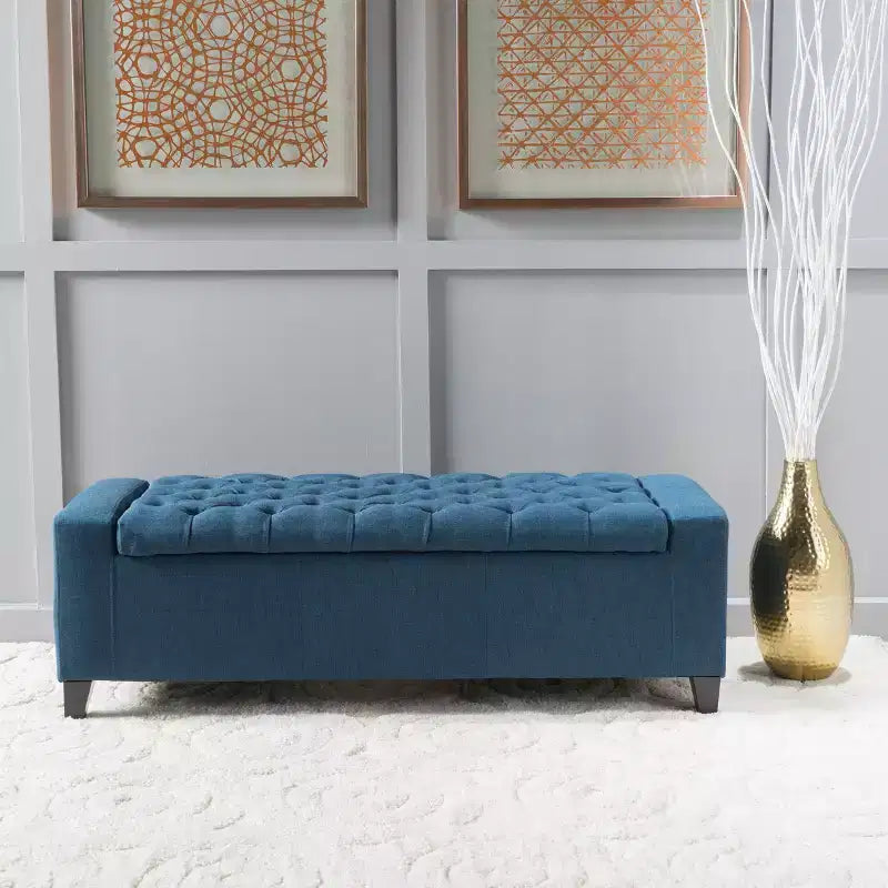 Banc de rangement capitonné – Pieds en bouleau marron foncé, 50 po l, capacité de 113 kg