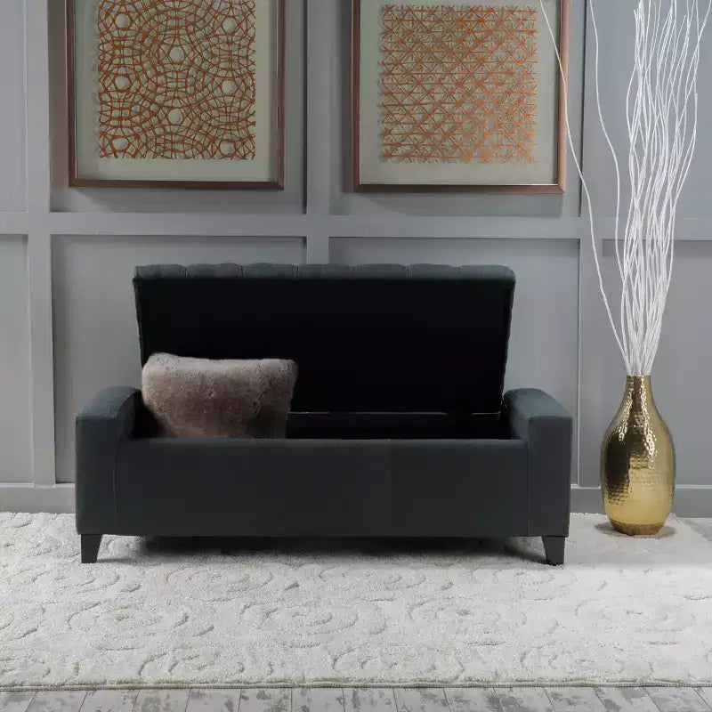 Banc de rangement capitonné – Pieds en bouleau marron foncé, 50 po l, capacité de 113 kg