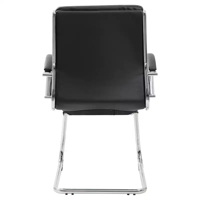 Fauteuil visiteur de direction contemporain – Similicuir gris, accoudoirs et piètement chromés, capacité de 125 kg