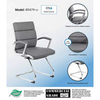 Fauteuil visiteur de direction contemporain – Similicuir gris, accoudoirs et piètement chromés, capacité de 125 kg