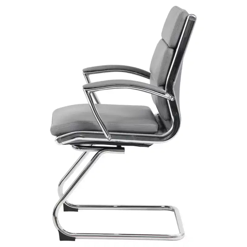 Fauteuil visiteur de direction contemporain – Similicuir gris, accoudoirs et piètement chromés, capacité de 125 kg