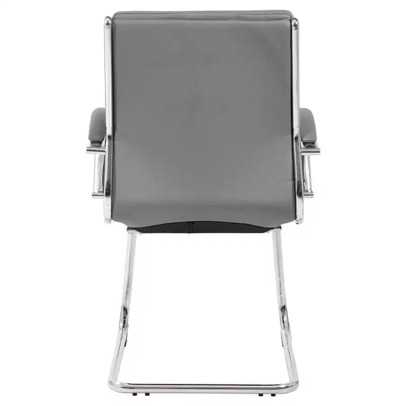 Fauteuil visiteur de direction contemporain – Similicuir gris, accoudoirs et piètement chromés, capacité de 125 kg