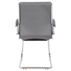 Fauteuil visiteur de direction contemporain – Similicuir gris, accoudoirs et piètement chromés, capacité de 125 kg