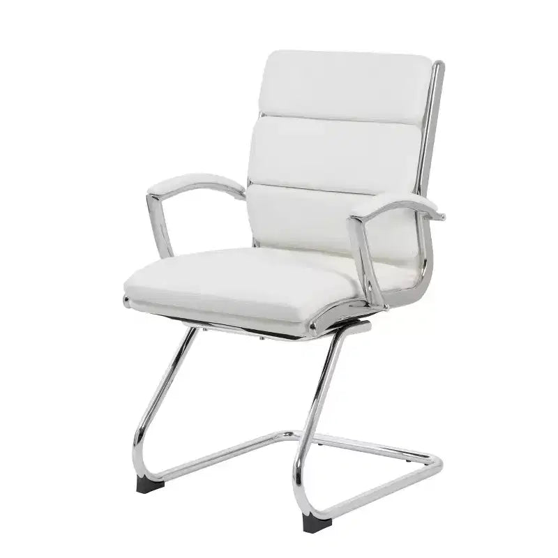 Fauteuil visiteur de direction contemporain – Similicuir gris, accoudoirs et piètement chromés, capacité de 125 kg