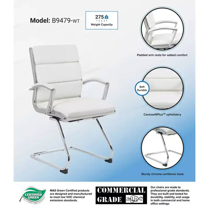 Fauteuil visiteur de direction contemporain – Similicuir gris, accoudoirs et piètement chromés, capacité de 125 kg