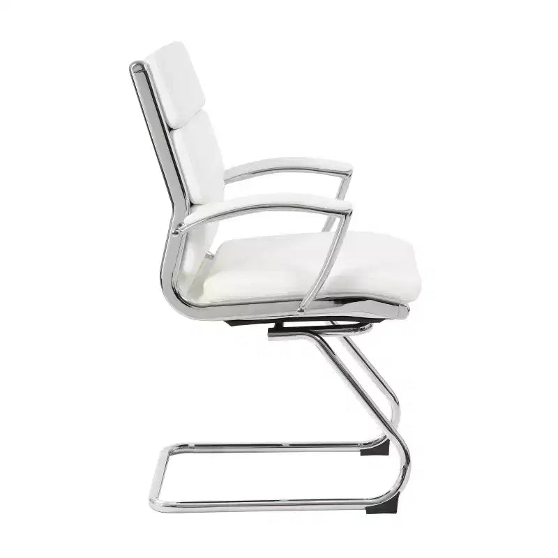 Fauteuil visiteur de direction contemporain – Similicuir gris, accoudoirs et piètement chromés, capacité de 125 kg
