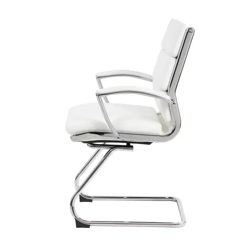Fauteuil visiteur de direction contemporain – Similicuir gris, accoudoirs et piètement chromés, capacité de 125 kg