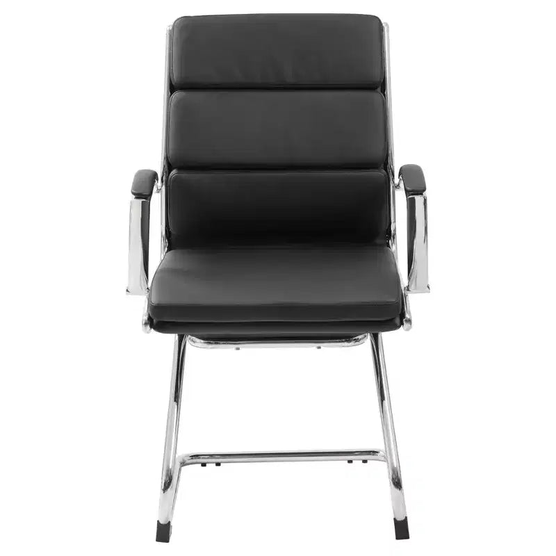 Fauteuil visiteur de direction contemporain – Similicuir gris, accoudoirs et piètement chromés, capacité de 125 kg