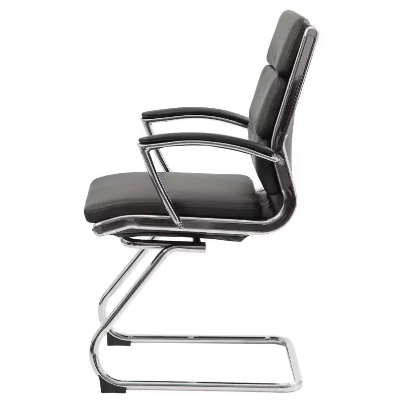 Fauteuil visiteur de direction contemporain – Similicuir gris, accoudoirs et piètement chromés, capacité de 125 kg