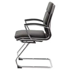 Fauteuil visiteur de direction contemporain – Similicuir gris, accoudoirs et piètement chromés, capacité de 125 kg