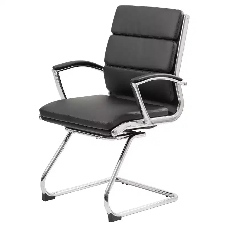 Fauteuil visiteur de direction contemporain – Similicuir gris, accoudoirs et piètement chromés, capacité de 125 kg