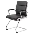 Fauteuil visiteur de direction contemporain – Similicuir gris, accoudoirs et piètement chromés, capacité de 125 kg