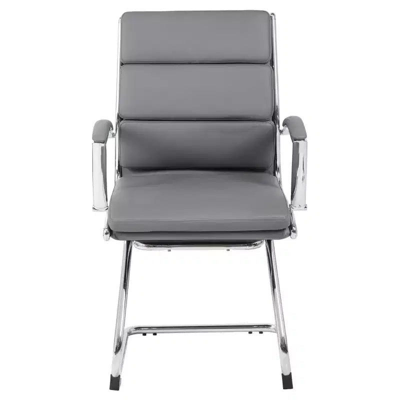 Fauteuil visiteur de direction contemporain – Similicuir gris, accoudoirs et piètement chromés, capacité de 125 kg