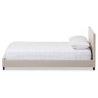 Lit plateforme grand format avec tête de lit capitonnée piquée – Polyester beige clair, sommier tapissier non requis