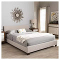 Lit plateforme grand format avec tête de lit capitonnée piquée – Polyester beige clair, sommier tapissier non requis