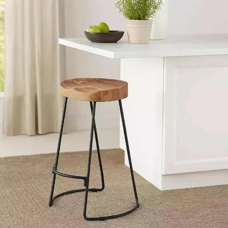 Wooden Saddle Seat Barstool Brown and Black - The Urban Port