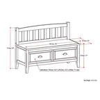 Banc de rangement d'entrée de 42 po avec 2 tiroirs – Pin massif, poignées en bronze antique, 2 places