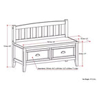 Banc de rangement d'entrée de 42 po avec 2 tiroirs – Pin massif, poignées en bronze antique, 2 places