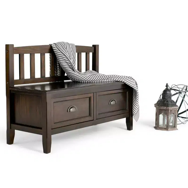 Banc de rangement d'entrée de 42 po avec 2 tiroirs – Pin massif, poignées en bronze antique, 2 places