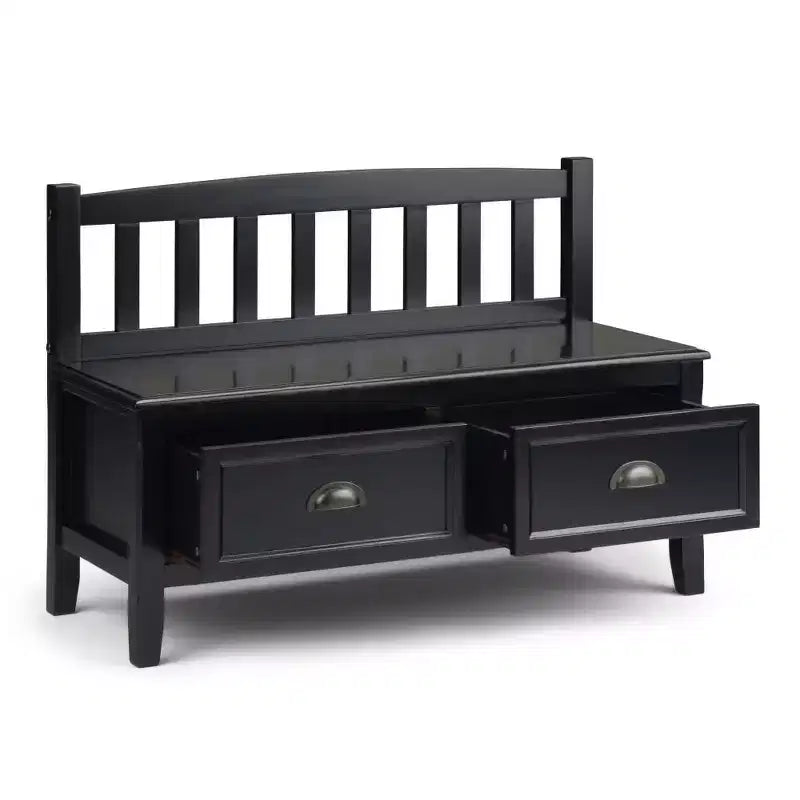 Banc de rangement d'entrée de 42 po avec 2 tiroirs – Pin massif, poignées en bronze antique, 2 places