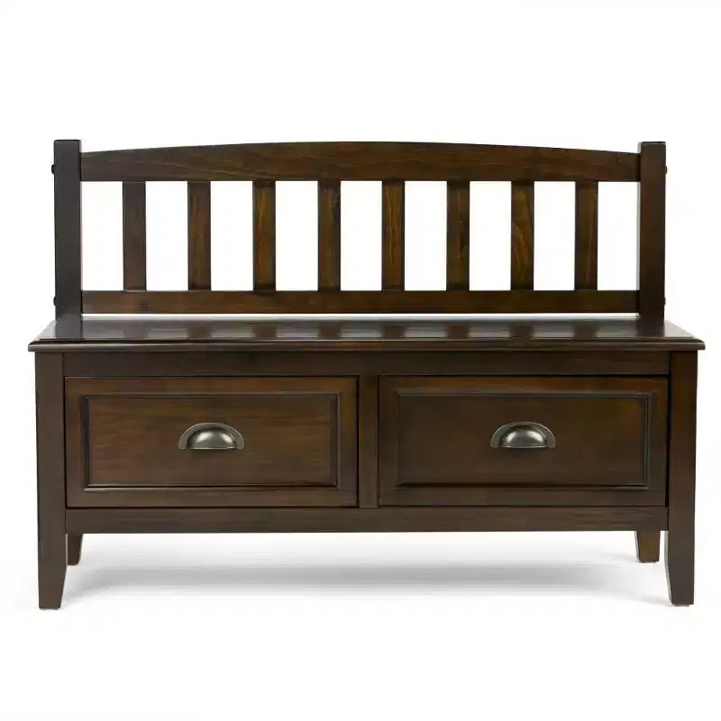 Banc de rangement d'entrée de 42 po avec 2 tiroirs – Pin massif, poignées en bronze antique, 2 places