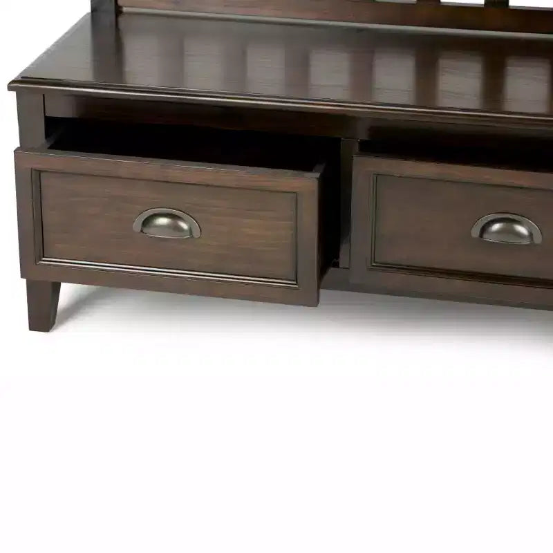 Banc de rangement d'entrée de 42 po avec 2 tiroirs – Pin massif, poignées en bronze antique, 2 places