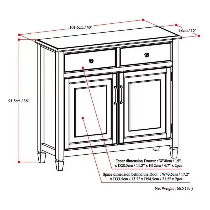 Meuble de rangement pour entrée 100 cm – Pin massif, 2 tiroirs et 2 portes, marron rustique vieilli naturel