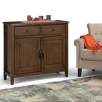 Meuble de rangement pour entrée 100 cm – Pin massif, 2 tiroirs et 2 portes, marron rustique vieilli naturel