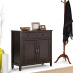 Meuble de rangement pour entrée 100 cm – Pin massif, 2 tiroirs et 2 portes, marron rustique vieilli naturel
