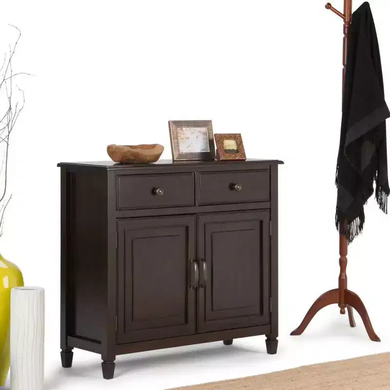 Meuble de rangement pour entrée 100 cm – Pin massif, 2 tiroirs et 2 portes, marron rustique vieilli naturel