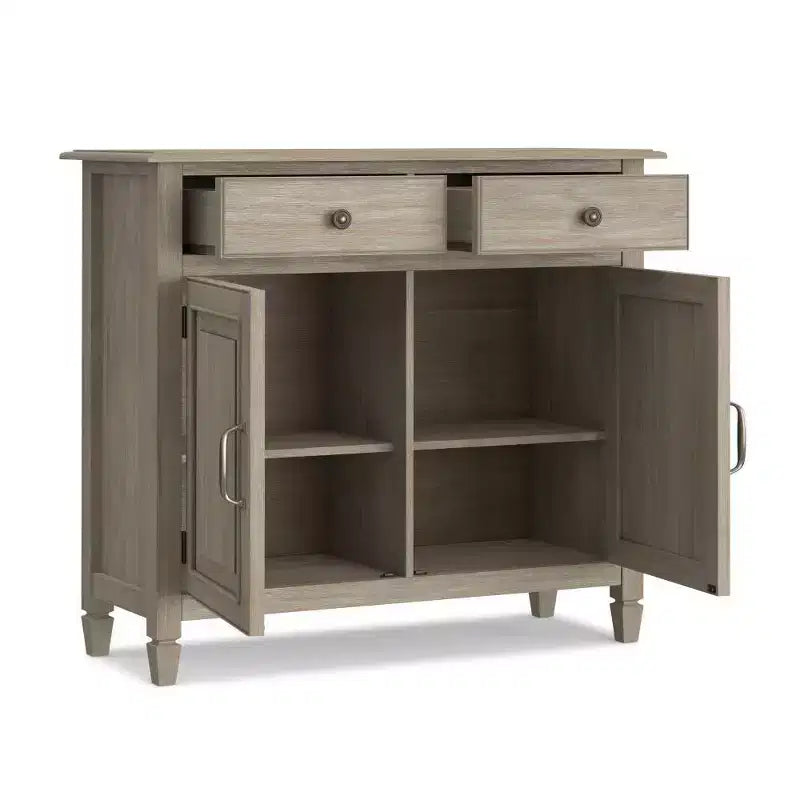Meuble de rangement pour entrée 100 cm – Pin massif, 2 tiroirs et 2 portes, marron rustique vieilli naturel