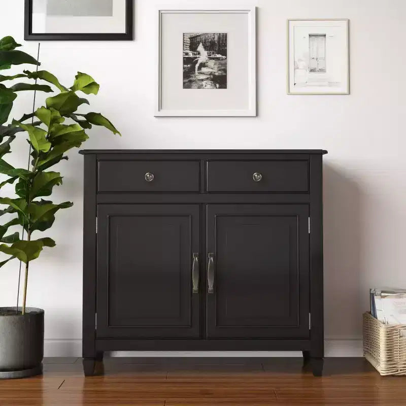 Meuble de rangement pour entrée 100 cm – Pin massif, 2 tiroirs et 2 portes, marron rustique vieilli naturel