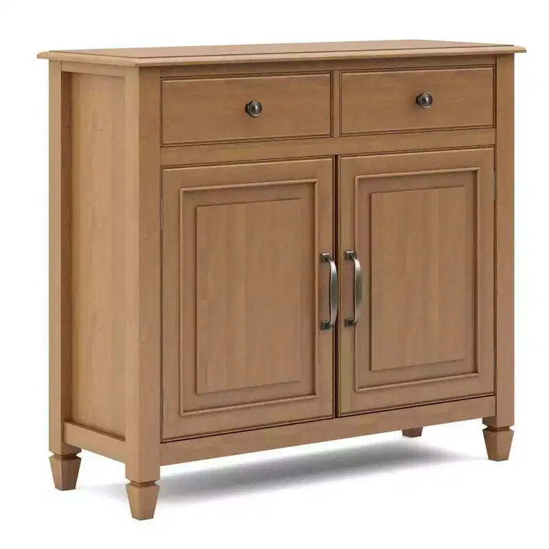 Meuble de rangement pour entrée 100 cm – Pin massif, 2 tiroirs et 2 portes, marron rustique vieilli naturel
