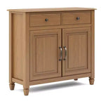 Meuble de rangement pour entrée 100 cm – Pin massif, 2 tiroirs et 2 portes, marron rustique vieilli naturel