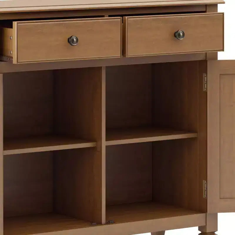 Meuble de rangement pour entrée 100 cm – Pin massif, 2 tiroirs et 2 portes, marron rustique vieilli naturel