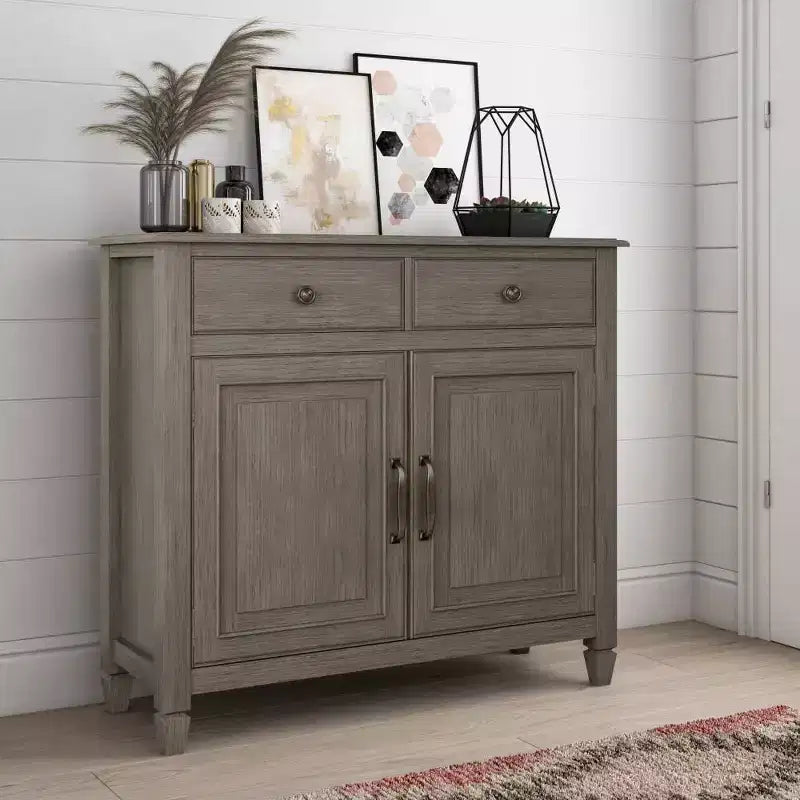 Meuble de rangement pour entrée 100 cm – Pin massif, 2 tiroirs et 2 portes, marron rustique vieilli naturel