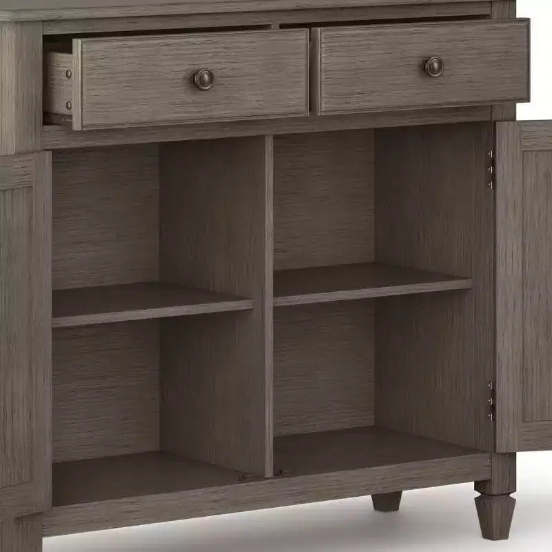 Meuble de rangement pour entrée 100 cm – Pin massif, 2 tiroirs et 2 portes, marron rustique vieilli naturel