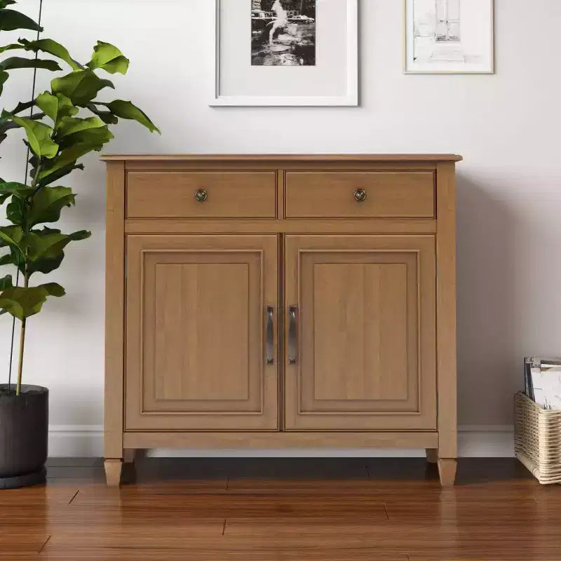 Meuble de rangement pour entrée 100 cm – Pin massif, 2 tiroirs et 2 portes, marron rustique vieilli naturel